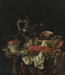 Stillleben mit ein silber krug ( 1660-1665 ) ( 102 . 5 x 88 ) ( Rotterdam , museum boijmans )