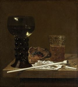 Still life with Jug, a glass and a tube (1651) (Amsterdam, The State Museum)