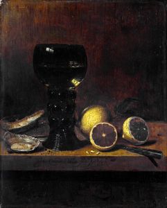 Still life with Jug, oysters and lemon (1656) (London, Nat. Gallery)