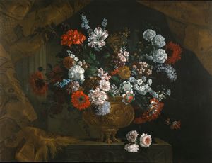 Bouquet of flowers in a bronze urn (private collection)