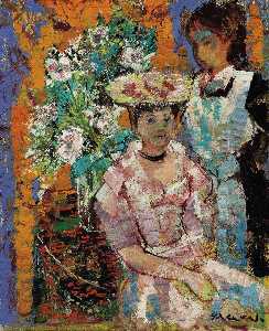 Woman Seated in front Flowers, (1965)