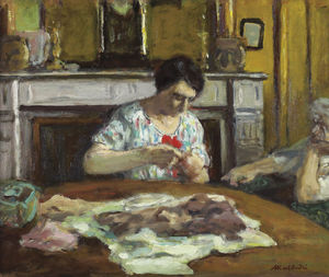 Woman sewing, (1925)