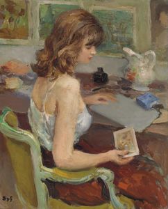 Jeune femme avec une carte Imprimer, (1950)