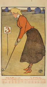 「3月4月（ゴルフカレンダー） 、（45×24 CM）（1899）