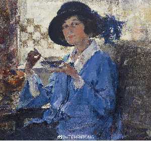 À thé Père noël Monica ( portrait de mme . Krag ) , ( 1923 )