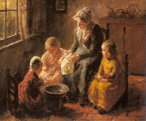 Madre y niños en un interior