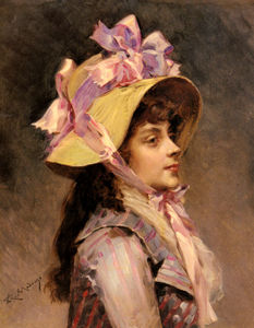 Retrato de una dama en cintas de color rosa
