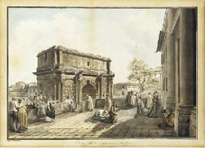 The arch of septimius severus seen from the terrace of san giuseppe dei falegnami, rome