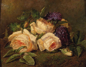 A still life with yellow roses