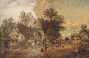 Figures in a village