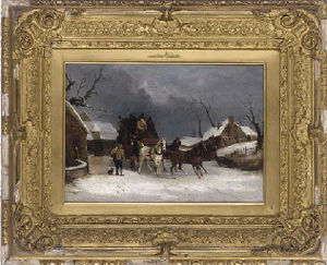 A stagecoach in the snow