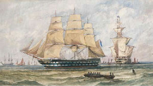 Los buques de la escuadra azul se extiende en Spithead antes de salir para el Báltico o el crimea