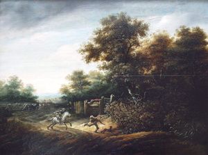 Landscape with scene of an armed holdup