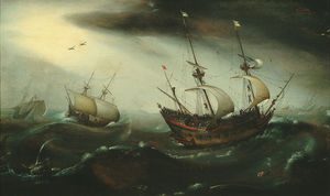 Schepen op een woelige zee - (1610 - (1618))