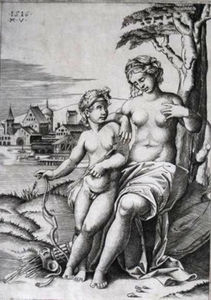 Venus wounded by Cupid's dart