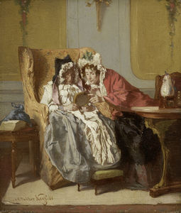 Deux dames envisagent une peinture