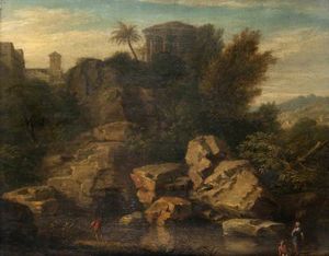 Paisaje con un Caprice Vista del Templo de Vesta en Tívoli