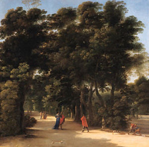 A park landscape with elegant figures conversing