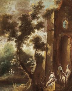 Landscape with ruins and figures