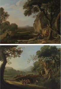 Landscapes with travellers (2 works)
