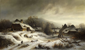 Snowy village landscape