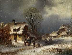 Winter village scene