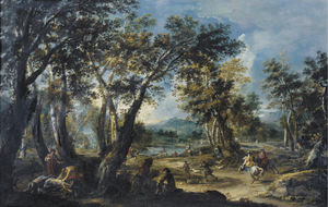 Landscape with a stag hunt