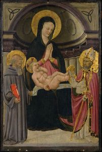 Virgin and Child Enthroned with St. Benedict and Bishop Saint