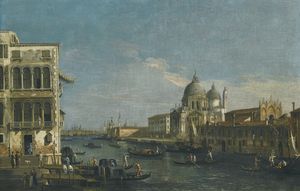 Venecia, una vista de la entrada del gran canal, mirando hacia el este, con Santa María della Salute