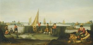 Fishermen on the Banks of a River Estuary