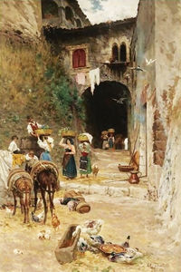 Girls delivering grapes to a village