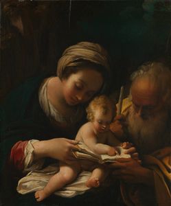 La Sagrada Familia con la Virgen enseñar al niño a leer
