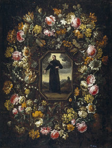 Guirnalda de flores con San Francisco de Borja