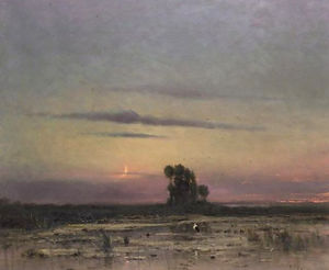 Moonlit landscape with stork