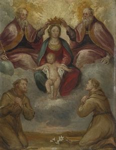 Madonna and Child crowned by the Trinity and Adored by Franciscan saints