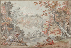 Italian Fall Landscape with Monte Porzio and an Offering to Pan