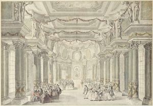 Représentation de la comédie-ballet La Princesse de Navarre donnée dans le théâtre installé dans l arène des Grandes Ecuries de Versailles