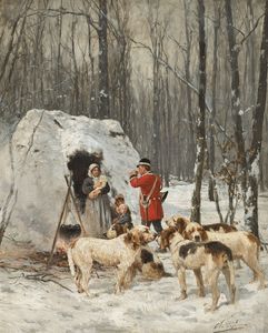 Hunting scene in winter.