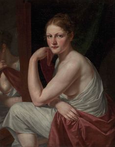 Seated Young Woman with mirror image