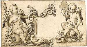 Study of two putti and a part of a cartouche