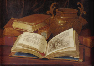 Still life with books and vase