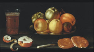 Still life with apples and other fruit on a tazza