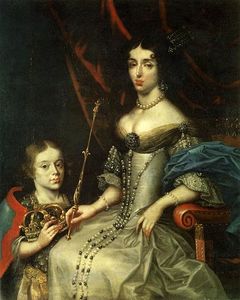 肖像玛丽Casimire Sobieska与她儿子的Jakub路德维克。