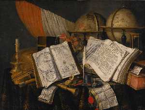 Vanitas still life with a candlestick