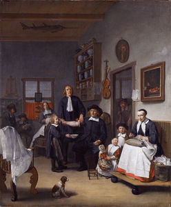 Jacob Franszn e la famiglia nel suo negozio di barbiere-chirurgo