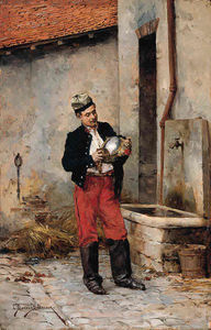 Un coracero francés pulir su casco