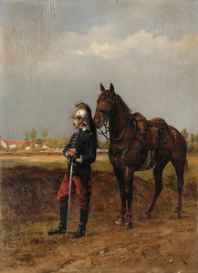 A soldier with his horse