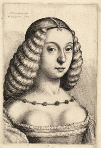 年轻女子的头发在卷，Bonsignori后。