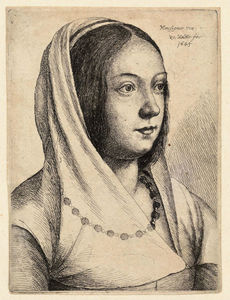 年轻女子 与 围巾 在她的 头 , bonsignori后 .