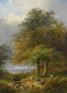 A shepherd in a forest landscape
